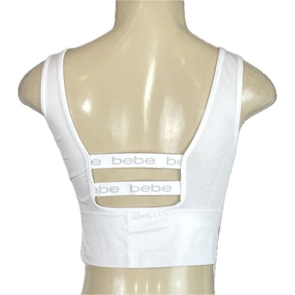 Bebe +1X Black-White Logo Double Back Straps Removable Pads Seamless Bras-2-Pk - Picture 7 of 10